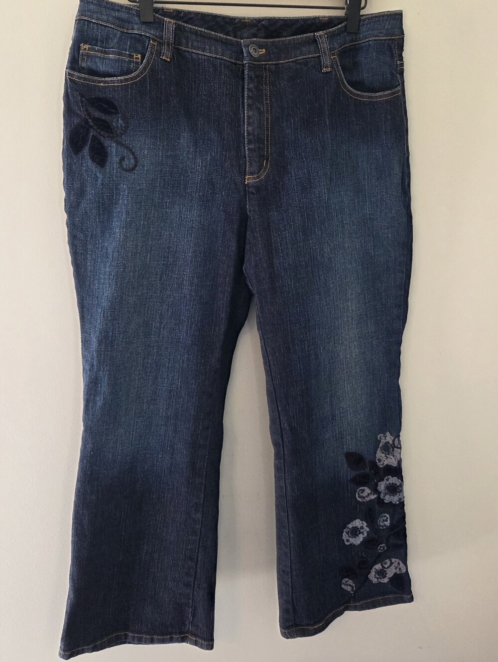 Talbots Dark Wash Floral Applique Jeans